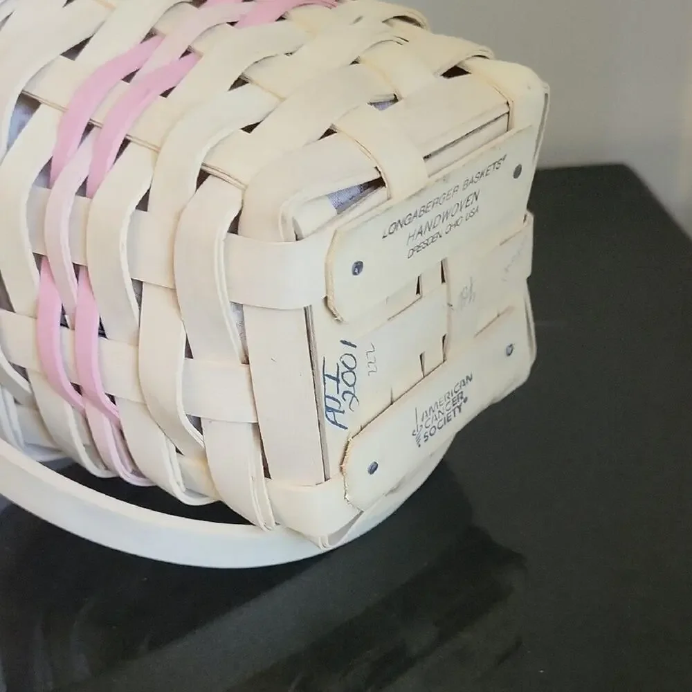 Longaberger Hope Basket Handwoven Basket with Pink Trim Vimtage 2001